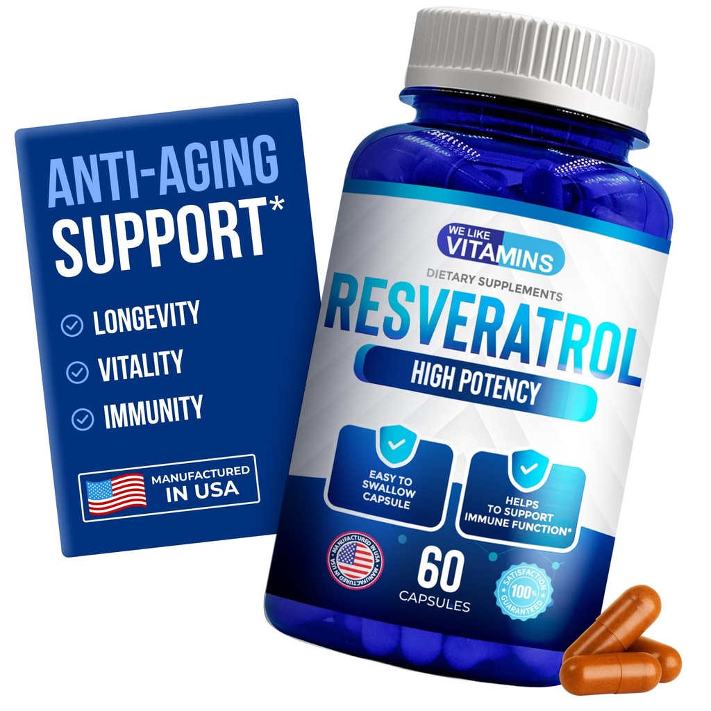 Vi kan lide Vitamin Resveratrol 1000mg per servering - 60 Let at synke Veggie kapsler - Natural Resveratrol Supplement 1000mg - Antioxidant Supplement Hjælper support immunsystem