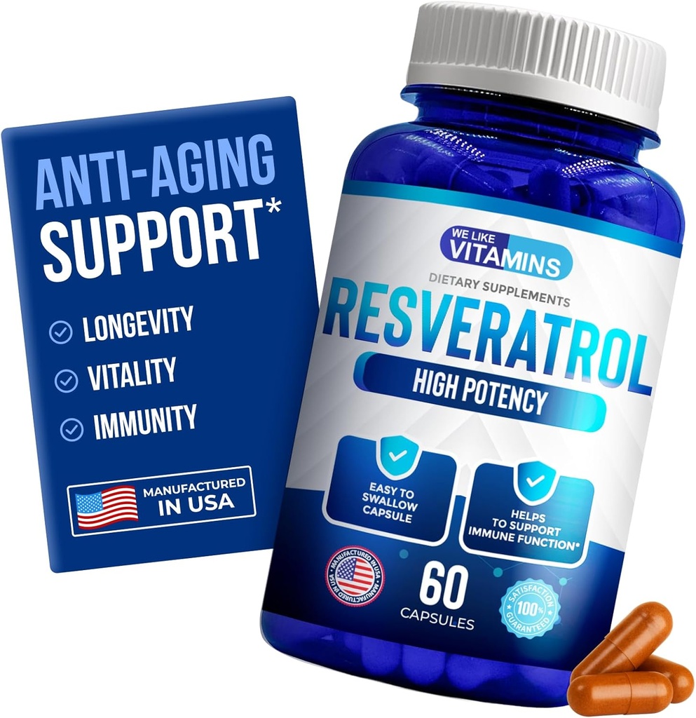 Vi kan lide Vitamin Resveratrol 1000mg per servering - 60 Let at synke Veggie kapsler - Natural Resveratrol Supplement 1000mg - Antioxidant Supplement Hjælper support immunsystem