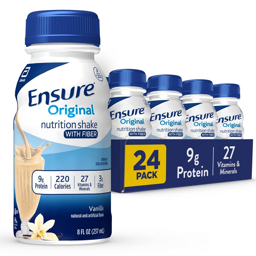 Sikre Original Vanilla Nutrition Shake with Fiber Meal Replacement Shake 124; Klar til at drikke 124; 9g Protein, 27 Vitamin og mineraler