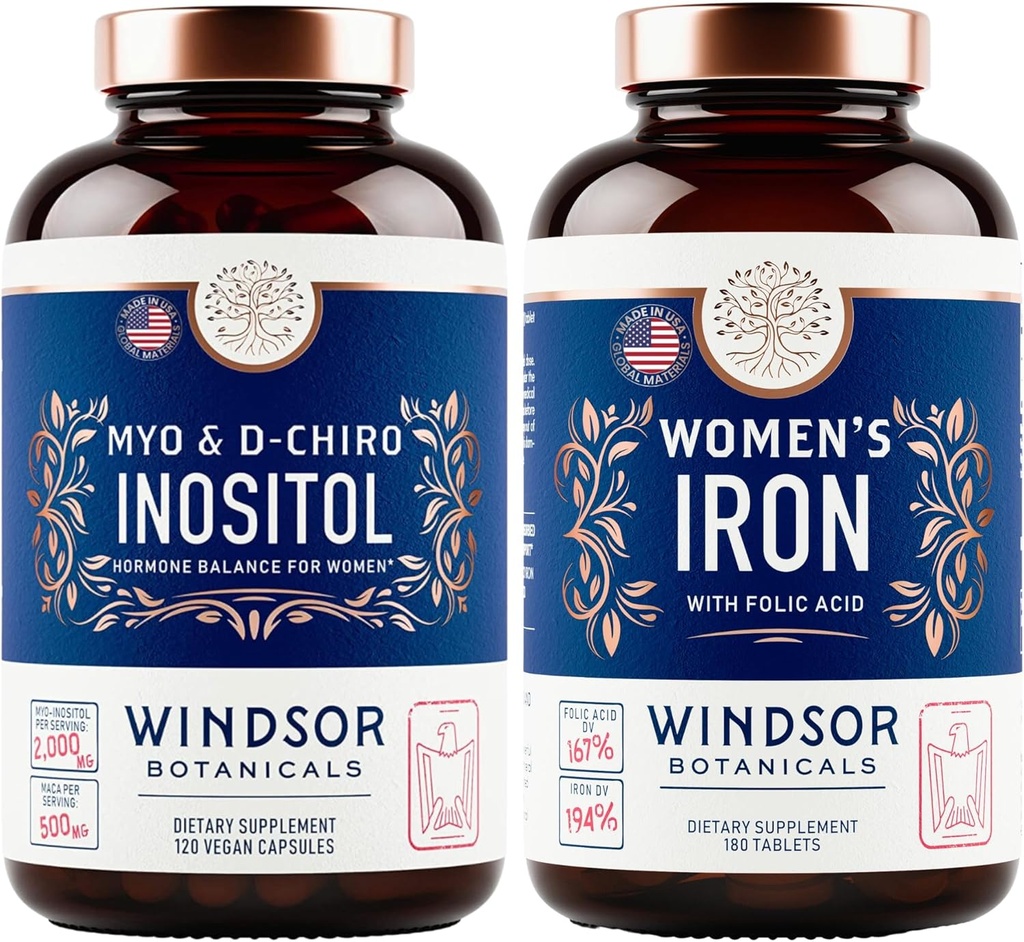Inositol og kvinders jerntabletter Fertilitet og graviditet Support Bundle af Windsor Botanicals