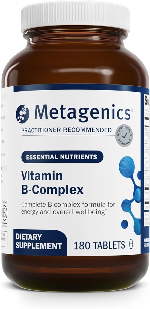 Metagenics Vitamin B- Complex - Aktiv B6 & B12 Vitamin med Folate - Understøtter energi Metabolisme, Stress Response, Homocysteine Balance & Nervesystemet Sundhed - Vegetar & Gluten- Free - 180 tabletter