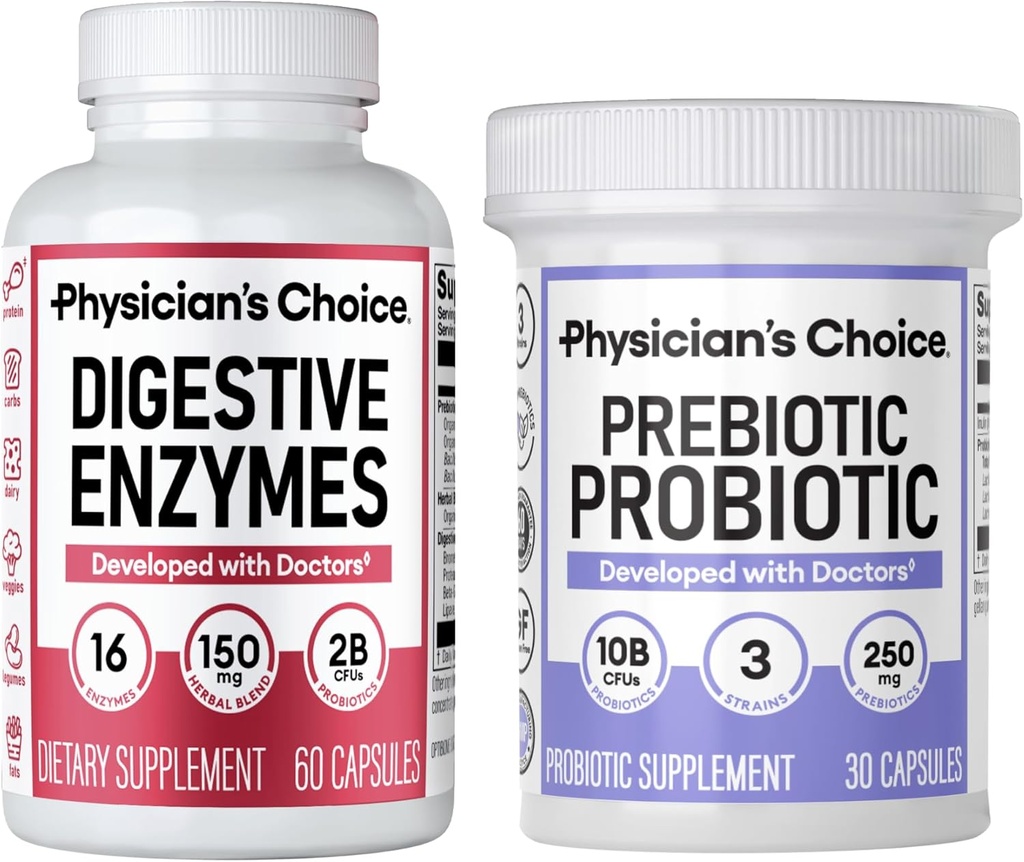 Lægens CHOICE Prebiotic- Probiotic + fordøjelsesenzymer 60CT - fordøjelsessygdomme Bundle