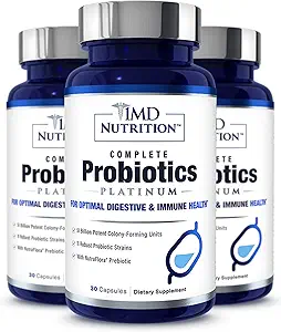 1MD Complete Probiotics Platinum | Supports Digestive Health | with Nourishing Prebiotics, 51 Billion Live CFU, 11 Strains, Dairy-Free | 30 Vegetable Capsules (3-Pack)