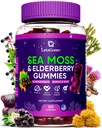 Irish Sea Moss Gummies - Bladderwrack Burdock Root Elderberry Vitamin C & Zink - 60 Vegan Seamoss Gummy Bears for voksne børn Mænd Kvinder - Multimineral Elderberry Vitamin