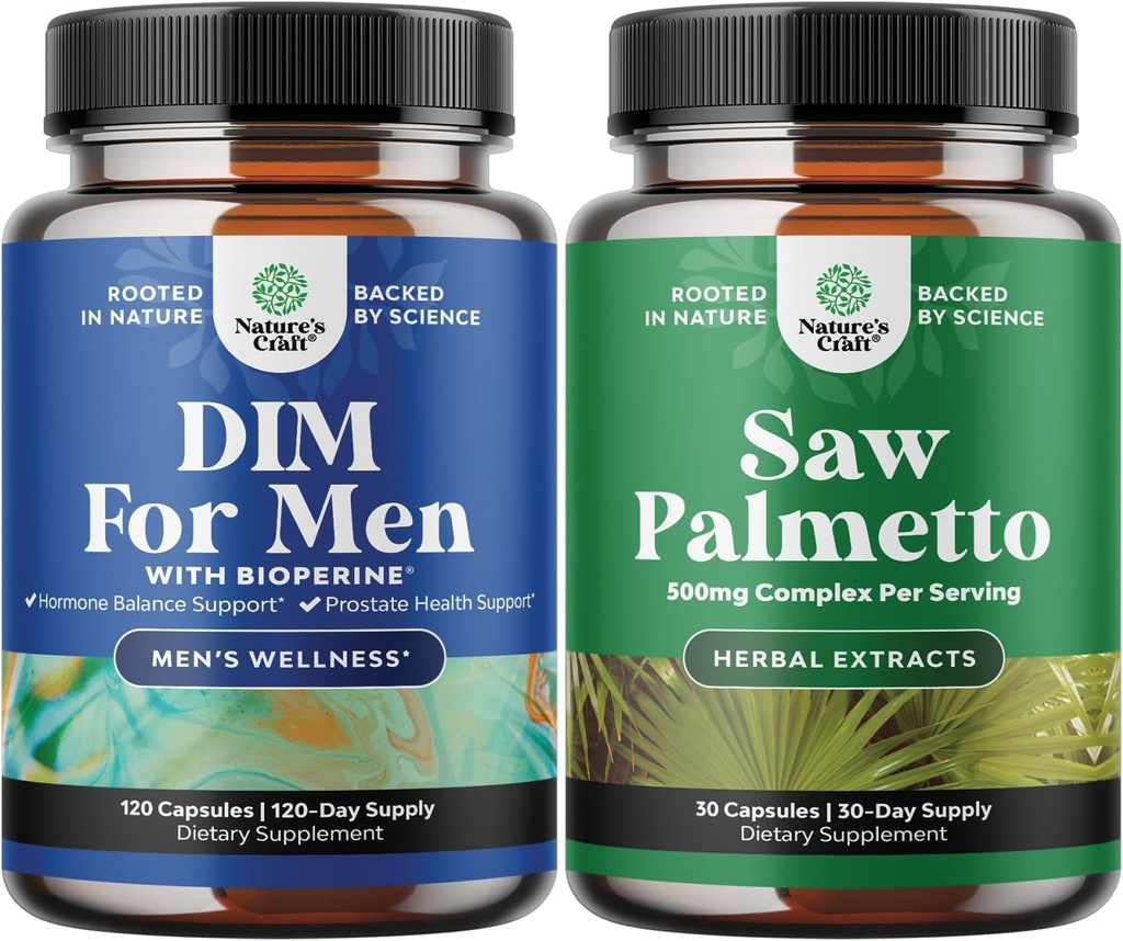 Bundle af avanceret DIM supplement til mænd - Østrogen Blocker og ekstra styrke Saw Palmetto ekstrakt - for kvinder og mænds hår sundhed og urinvejsstøtte