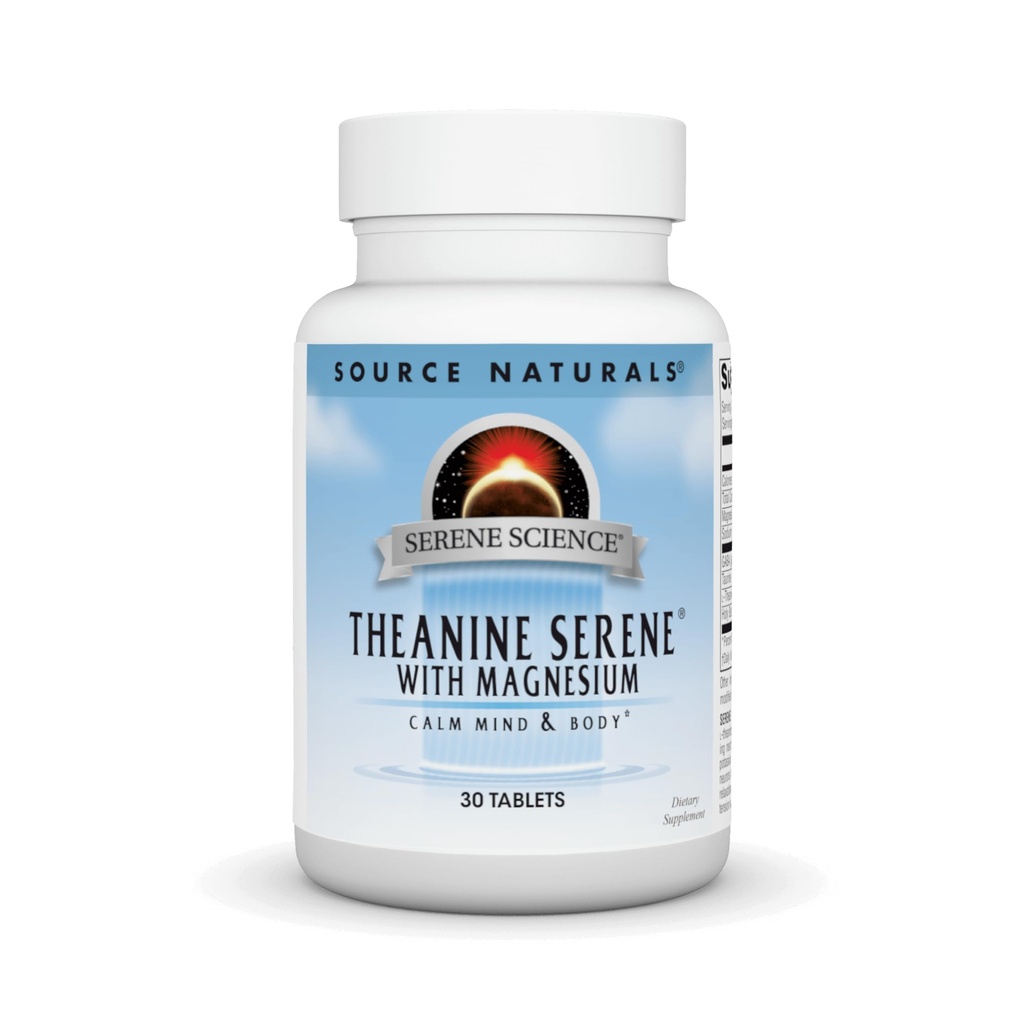 Source Naturals Theanine Serene, Calm Mind & Body *, med GABA - Vegetarisk Formlua - 30 tabletter