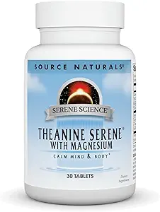 Source Naturals Theanine Serene, Calm Mind & Body *, med GABA - Vegetarisk Formlua - 30 tabletter