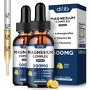 (2 Pack) Magnesium Glycinate, Citrate, Malate Liquid Drops-Triple Magnesium Complex Supplement 500mg with Ashwagandha, L-Theanine, Vitamin B6-Support Calm, Stress Relief, Sleep, Muscle-Lemon Flavor