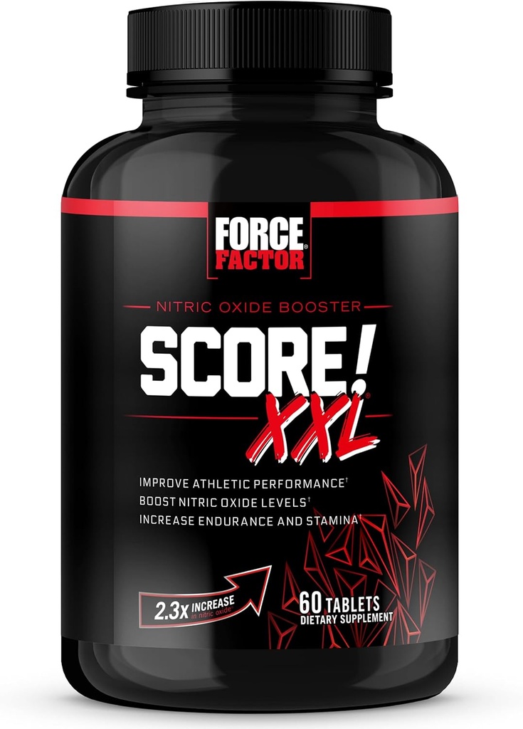 FORCE FACTOR Score! XXL nitrogenoxid booster supplement til mænd med L- Citrullin, Horny Geat Weed, Black Maca, & Tribulus Terrestris til at øge Stamina, energi og fysisk ydeevne, 60 tabletter