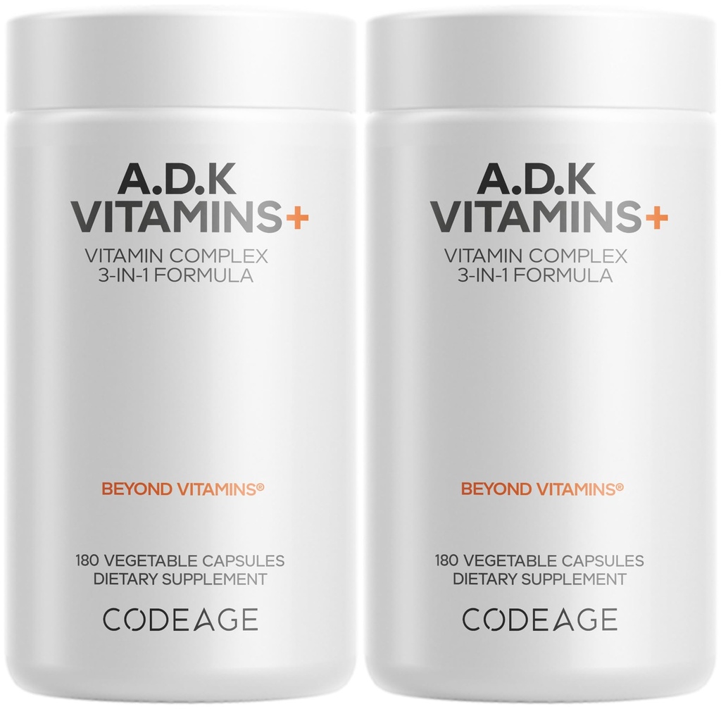 Kodeage ADK Vitaminer Supplement - Essential Vitamin A, D3 5000 IE, K1 & K2 (MK4 & MK7) - 6 - Måned Supply - 1 Kapsel pr Servering, Non- GMO, Gluten- Free - 2 - Pack