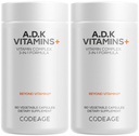 Kodeage ADK Vitaminer Supplement - Essential Vitamin A, D3 5000 IE, K1 & K2 (MK4 & MK7) - 6 - Måned Supply - 1 Kapsel pr Servering, Non- GMO, Gluten- Free - 2 - Pack