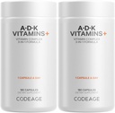 Kodeage ADK Vitaminer Supplement - Essential Vitamin A, D3 5000 IE, K1 & K2 (MK4 & MK7) - 6 - Måned Supply - 1 Kapsel pr Servering, Non- GMO, Gluten- Free - 2 - Pack