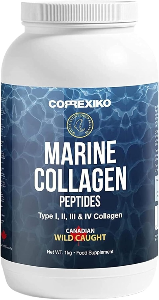 Hydrolyseret Marine Collagen Peptider Pulver. Canadisk Wild- fanget fisk hud (ikke skalaer) -Colageno Hidrolizado en Polvo- Vital Protein Supplement for hud, hår, joints og fordøjelse, Marine pulver (1 kg)
