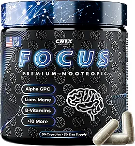 Nootrop Strongest Focus Supplement - Klinisk bakkede ingredienser Lavet i USA - Scientific Backed Doses - Supplement til Brain Fog - AlphaGPC, Lions Mane, Rhodiola og mere 10: 1 90 Kapsler