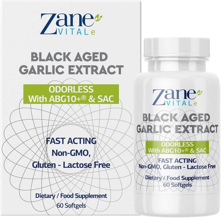 Zane - Lagrede sorte hvidløg kapsler - immunsystem, blodtryk og cholesterol sundhed støtte - mindre Odor - mere effektiv end Allicin - 60 kapsler non-GMO, Gluten - Lactose - Paraben Free.