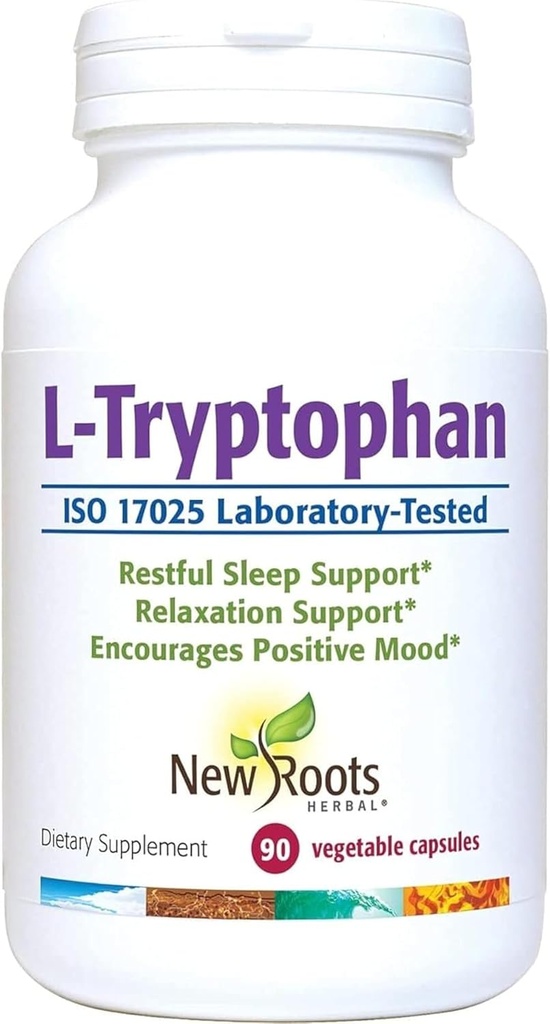 NY ROOTS HERBAL L- Tryptophan supplement til søvn (90 kapsler) 220mg, urtetilskud for sund søvn, mad og stress - Glutenfri, ikke-GMO