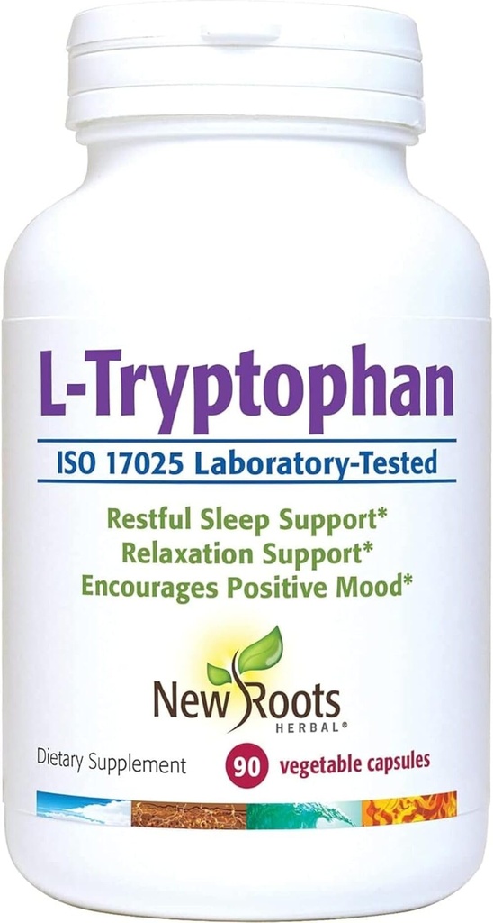 NY ROOTS HERBAL L- Tryptophan supplement til søvn (90 kapsler) 220mg, urtetilskud for sund søvn, mad og stress - Glutenfri, ikke-GMO