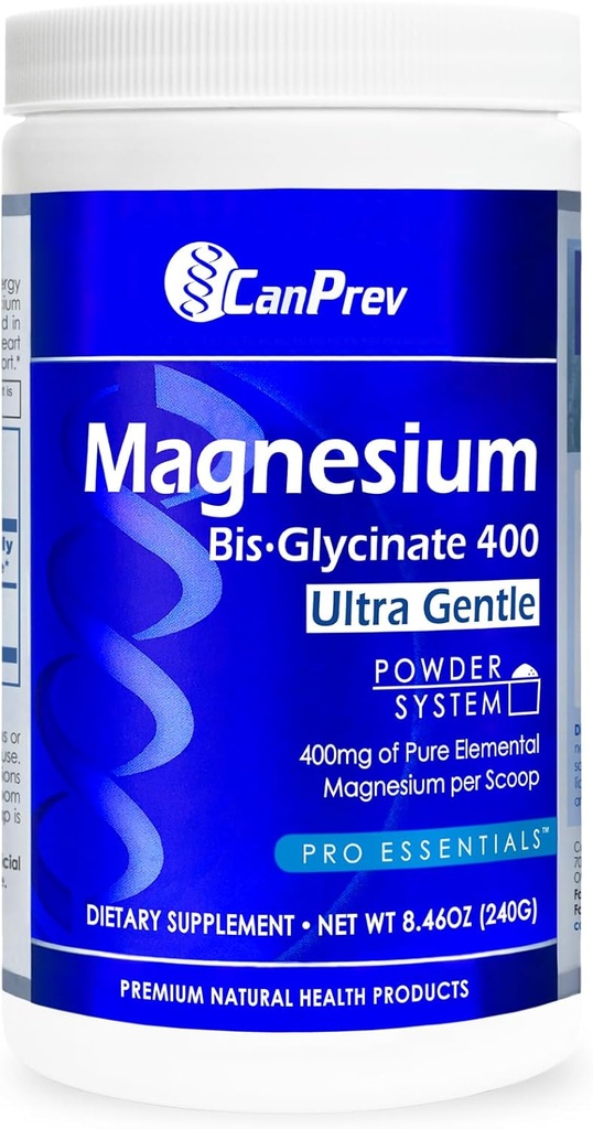 CanPrev Magnesium Bisglycinate 400 Ultra Gentle Powder 240g 48 Servings, 400mg Elemental Magnesium Per Scoop, Supports Restful Nights, Muscle Function, Gentle on Digestion, Vegan, Non-GMO, Gluten-Free