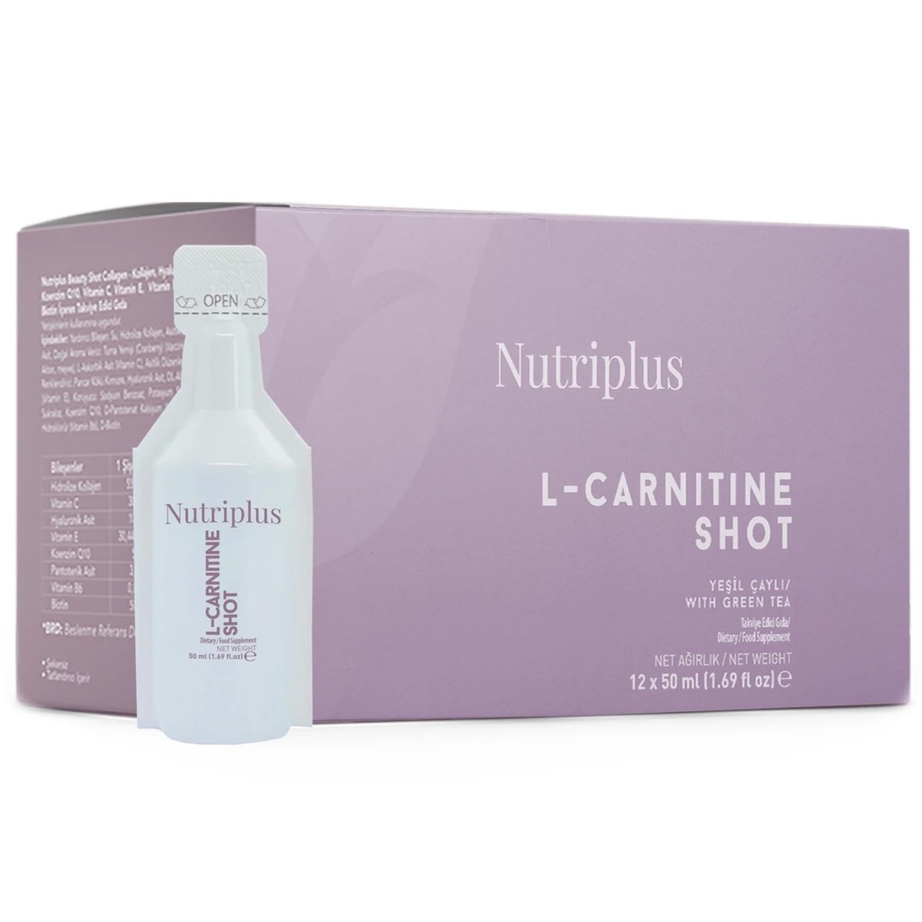 FARMASI Nutrition plus Portioned Drink - L- Carnitin, 50ml (12 stk.) - Energistøtte, Metabolisme Boost, Forbedringer Endurance, Daglig drink, Kosttilskud