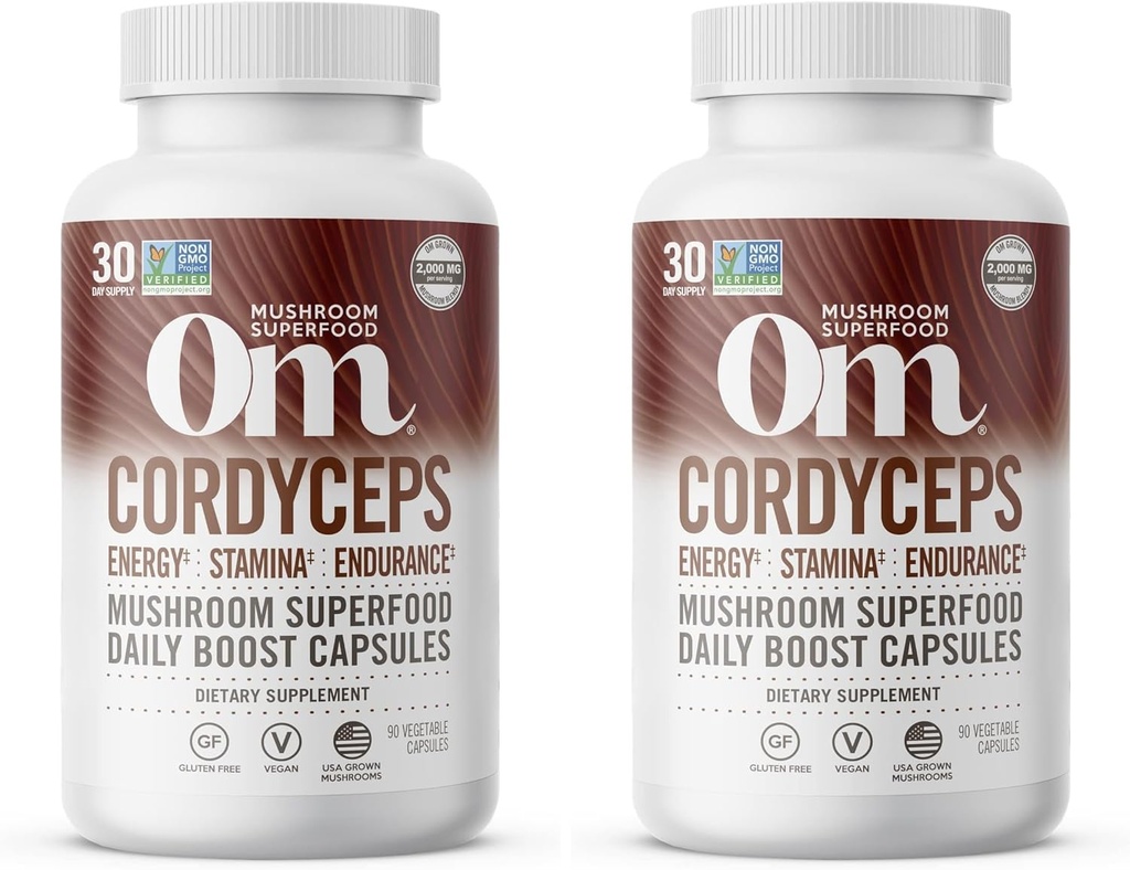 Om Mushroom Superfood Cordyceps Mushroom Capsules Superfood Supplement, 90 Greve, 30 dage, Energi, Power, Stamina og Endurance Support, Superfood Supplement for Sports Performance (pakke af 2)