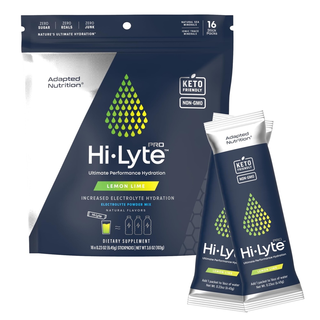 Tilpasset Nutrition Hi- Lyte Pro Hydration Pakninger - 16 Individuelle drikke Pakninger - 124; Lemon Lime - 124; Flavored Electrolyte Powder - 124; Sugar- Free, Zero Carb, Zero Calorie