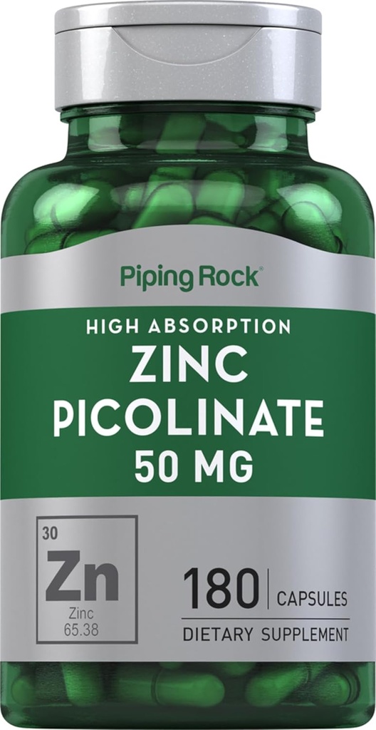 Piping Rock Zink Picolinate 50 mg 10 mg 12, 180 Kapsler 125, Non- GMO, Gluten Free Supplement