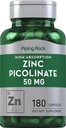 Piping Rock Zink Picolinate 50 mg 10 mg 12, 180 Kapsler 125, Non- GMO, Gluten Free Supplement