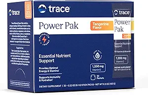 Trace Minerals Power Pak Multivitamin og Multimineral Pakninger - Elektrolyte Support - 1200 mg C-vitamin Plus 70 Tangerine Flavor - 30 Pakker