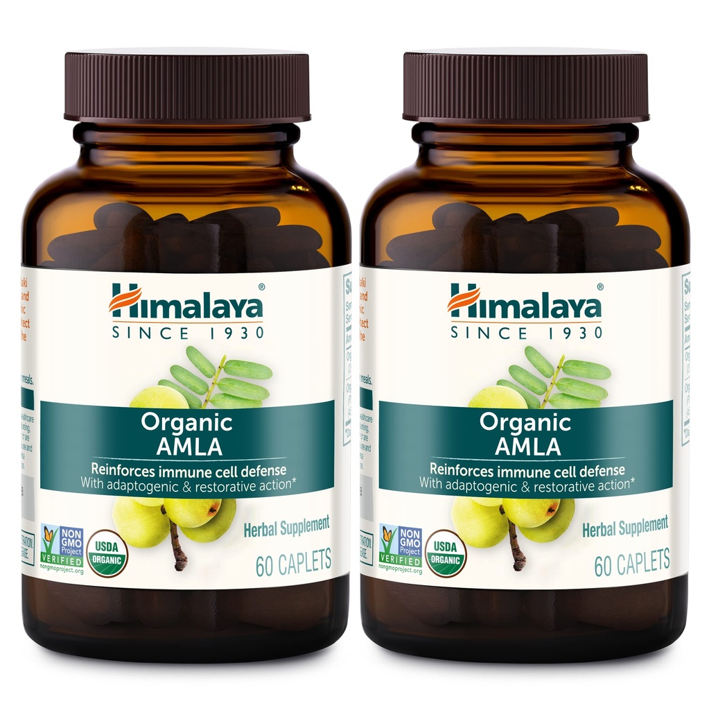 Himalaya Organic Amla / Amalaki til Aktiv Immunforsvar og Cellular Defense, 600 mg, 60 Caplets, 2 Month Supply, 2 Pack