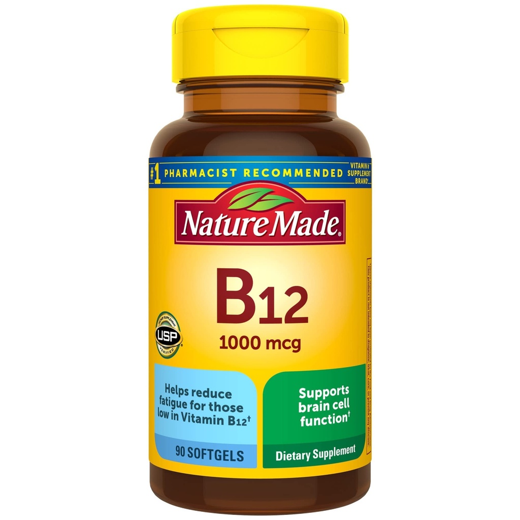 Nature Made Vitamin B12 1000 mcg, Kosttilskud for energi Metabolisme Support - 90 Softgels.,