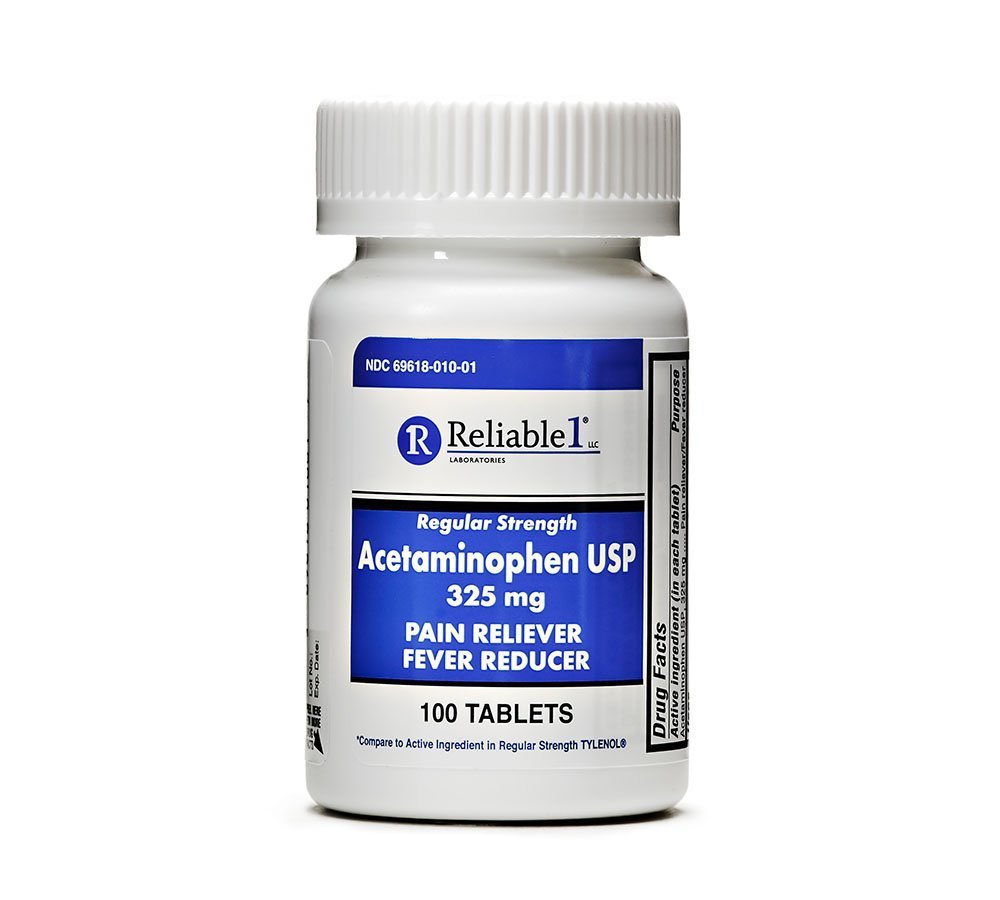 Pålidelig 1 regulær styrke Acetaminophen USP Tablets 325 mg, 100 Tælling