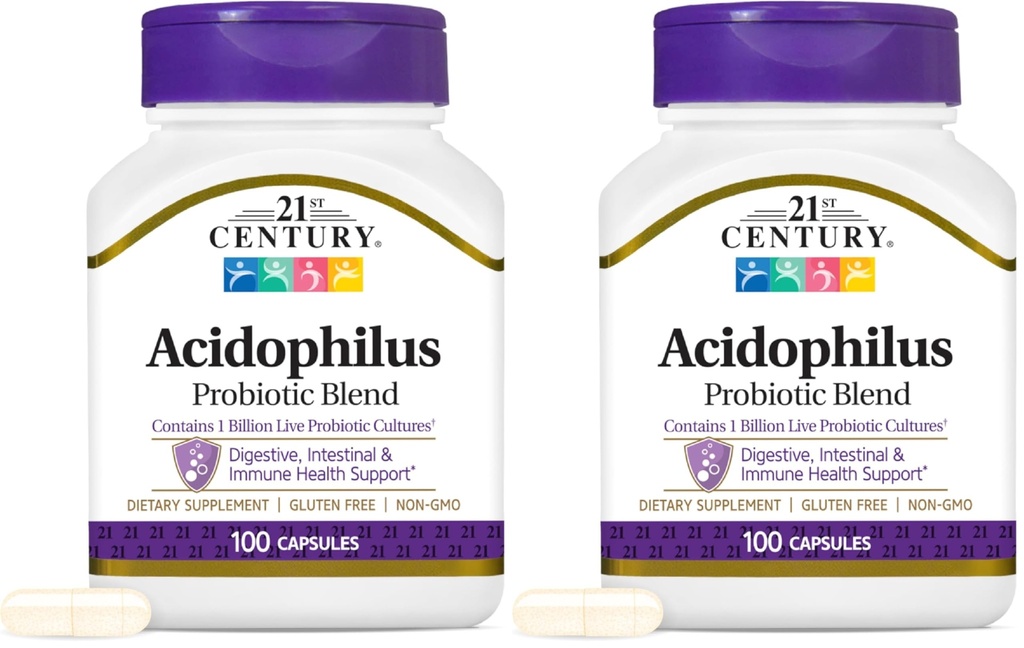 21. Century Acidophilus Capsules, 100 Count (21339) (pakke med 2)
