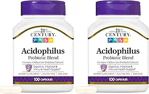 21. Century Acidophilus Capsules, 100 Count (21339) (pakke med 2)