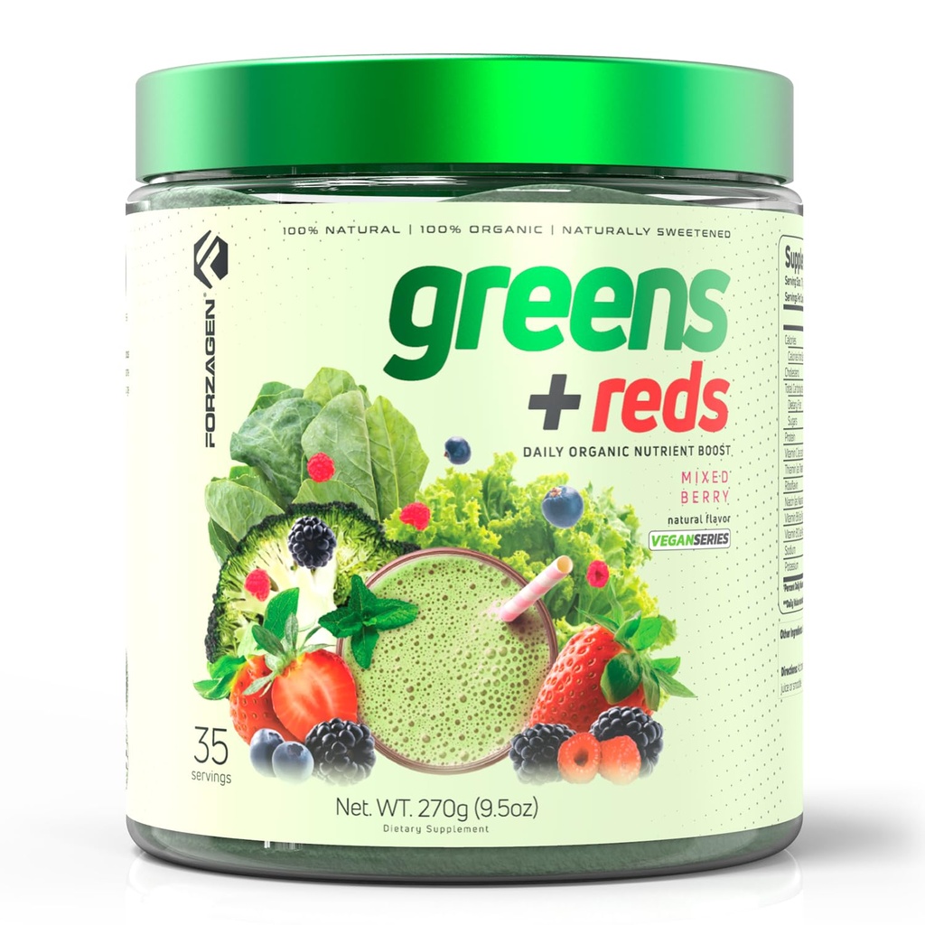 Forzagen Vegan Green & Reds Superfood Powder - Organic Super Green Powder øb 124; Premium Veggie Powder Support 124; 35 Servering Red og Green Superfood Powder