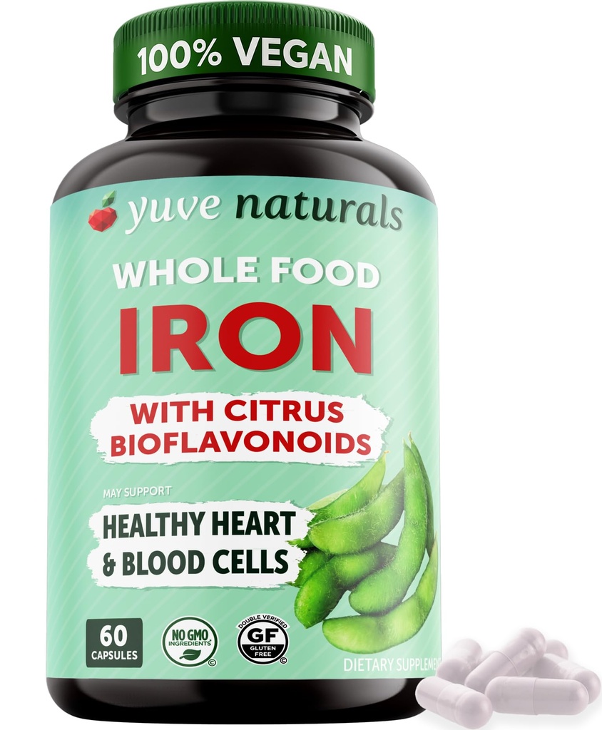 Yove 100% Vegansk hel mad Chelated Iron Supplement 18mg - smagløs, non- constipating, Gentle på Mave, Energistøtte - Glutenfri, Non- GMO, 60 kapsler