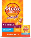 Metamucil On- The- Go, Psyllium Husk Fiber Supplement, 4-in-1 Fiber til fordøjelsessundhed, Sukker fri, Orange Flavor, 30 Greve x 2 Pakker (60 Greve Total)