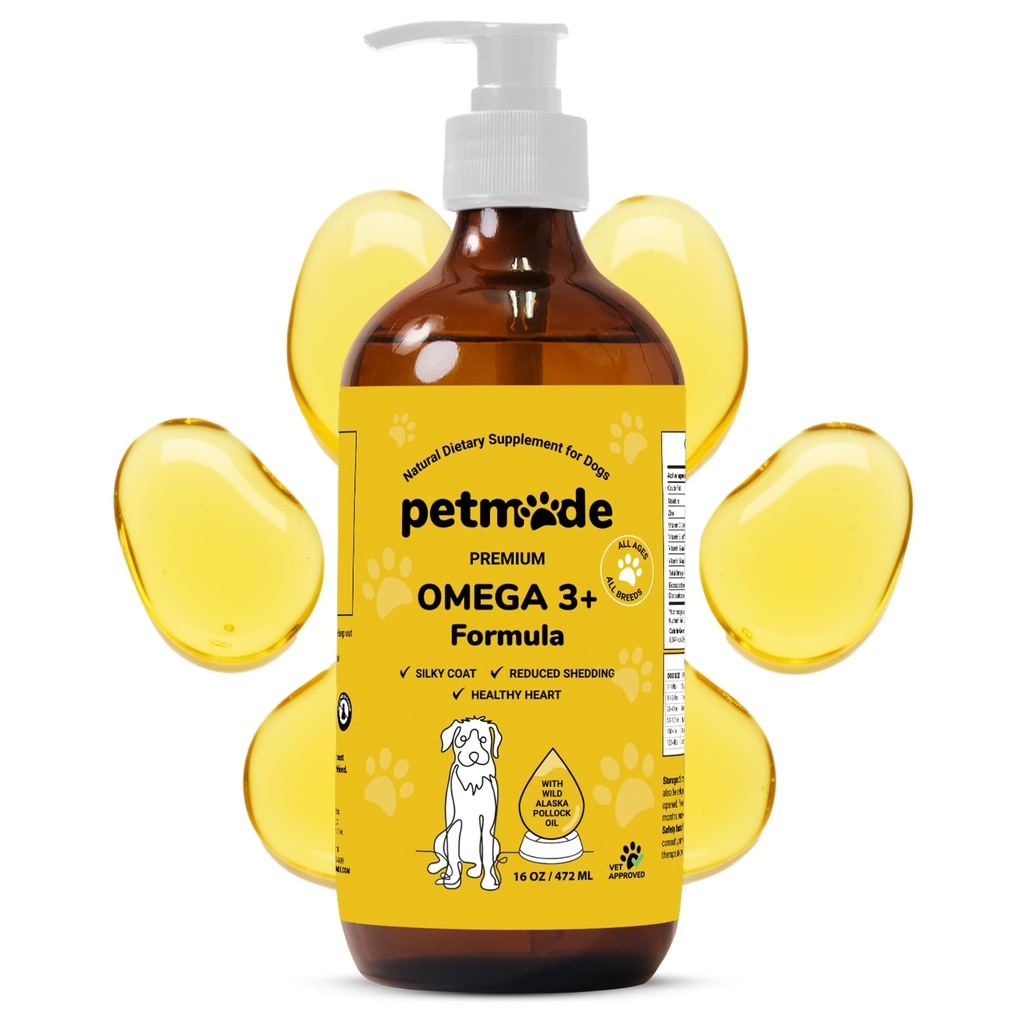 Omega 3 Fiskeolie til hunde Hud og Coat - Wild Alaska Pollock Oil til Itchy Skin- Omega 3 Fedtsyrer til hunde - flydende EPA & DHA kosttilskud - med zink, C-vitamin, B2, B7 & E - 16 Fl Oz