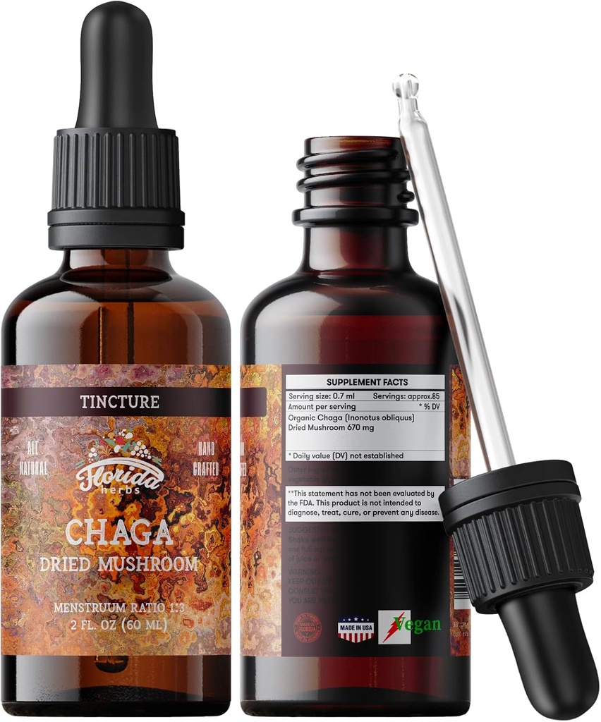 Chaga Tincture, Wild Hartered Chaga Extract (Inonotus obliquus) Tørret svampe