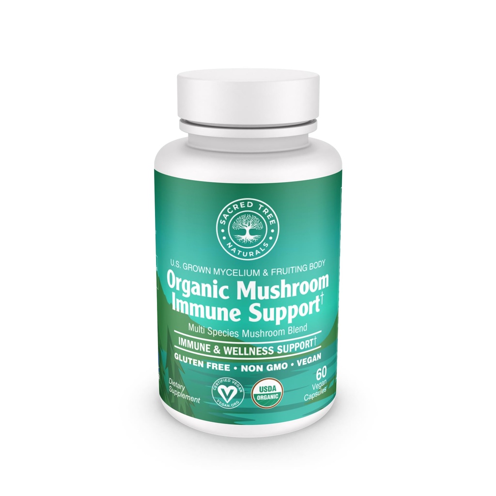 Organic Mushroom Support Kapsler, 9 Mushroom Blend for immunforsvar & Wellness med Reishi, Lions Mane, Cordyceps & Mere - 100% Ren, Non- GMO, Vegan