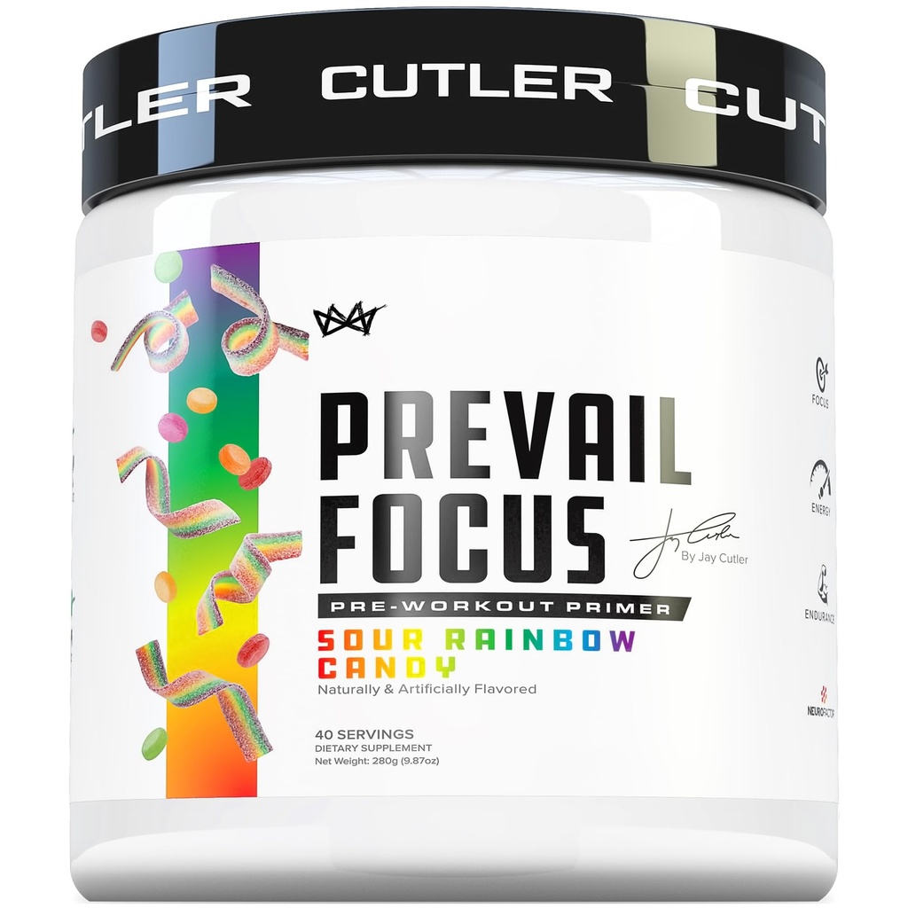 Prevail Pre Workout Powder med Nootropics: Pre- Workout Drikke til mænd og kvinder, skæring Edge energi og fokus supplement med L Citrullin, Alpha GPC, L Tyrosine Shadow 124; Sour Rainbow Candy, 40 Scoops