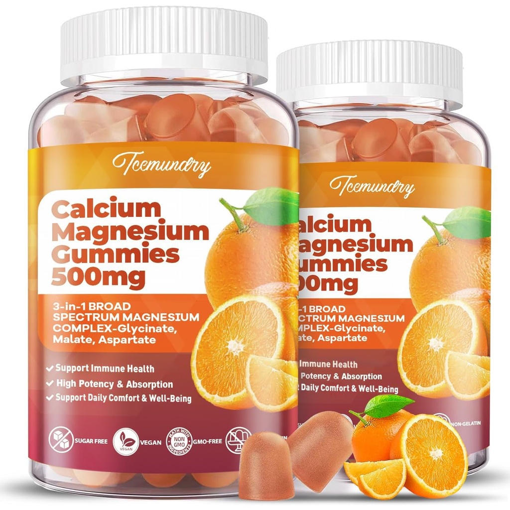 Calcium Magnesium supplement Gummies for voksne: Calcium Citrate 600 mg med vitamin D3 & K2 for kvinder Mænd - Understøtter B0ne Styrke, Bedre Zzz, Muskler, Energi & Immun (120 Tæl)