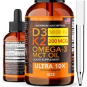 Vitamin D3 K2 Liquid Drops 5000 IE (4oz) Maksimal styrke Vitamin D, K, MCT Oil & Omega 3 Knogler, Hjerte, Fælles, Muskelstøtte supplement. Hurtig Absorptionsformel. 4 i 1 sammensat formel non-GMO