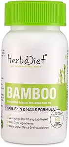 Herbadiet Bamboo Extract Capsules | Supports Healthy Skin, Hair & Nails | Natural Hair Supplement with 70% Silica (120 Capsules)