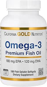California Gold Nutrition Omega-3 Premium Fish Oil af California Gold Nutrition, Koncentreret formel med EPA & DHA, Støtte til Optimal Lipid Profile, Gluten Free, 100 Fish Gelatine Softgels - 2 Pack