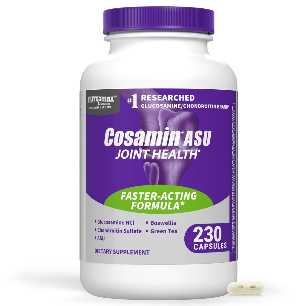 Nutramax Laboratories Cosamin ® ASU Fælles sundhedstillæg med Glucosamin, Chondroitin & ASU for mænds og kvinders fælles sundhed, 230 kapsler