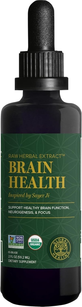 Global Healing Center Brain Health - USDA Organic Brain Supplements for Memory & Focus - Nootropics supplement til Combat Mental Fog, Avanceret Focus Factor for voksne ekstra styrke - 2 Fl Oz