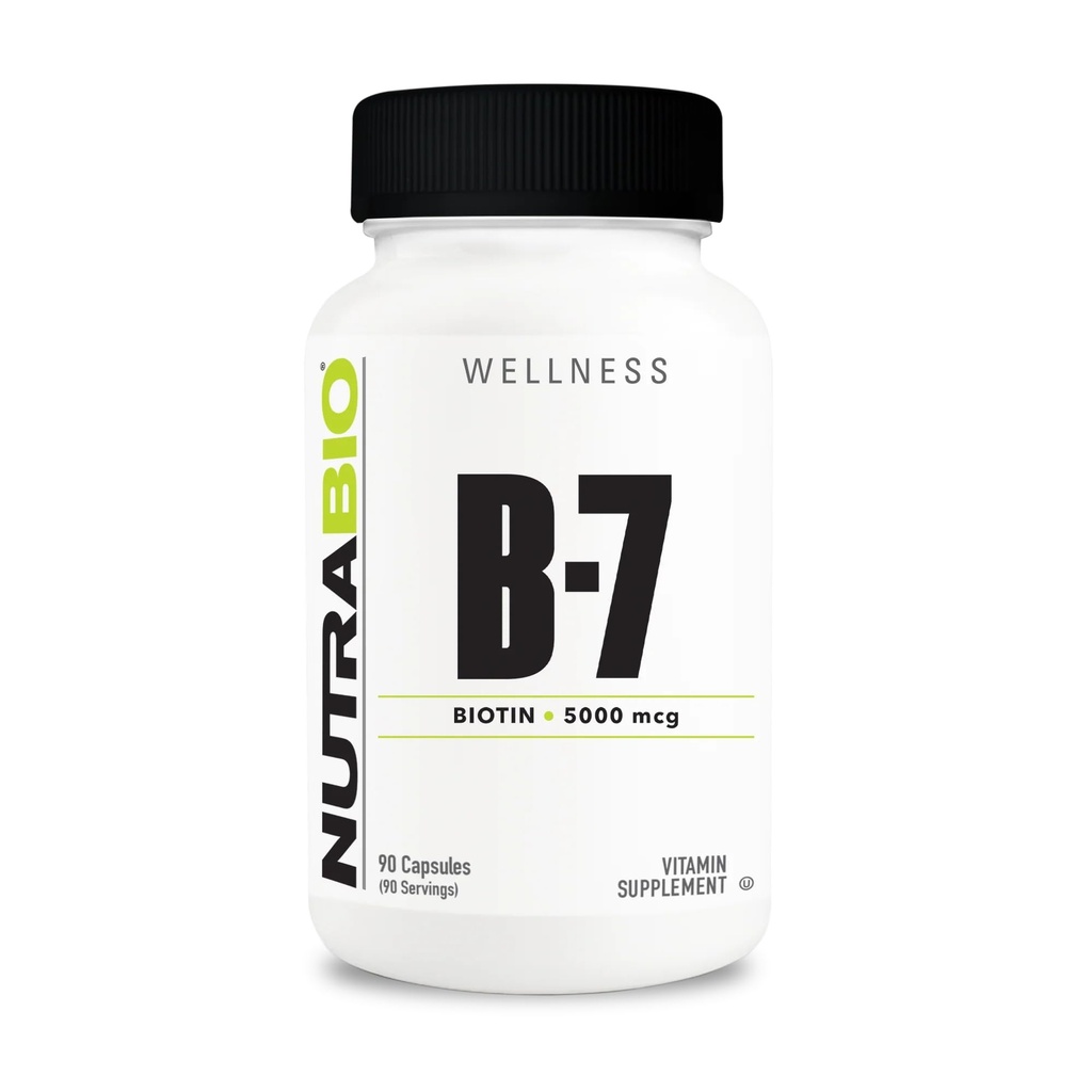 NutraBio biotin (vitamin B- 7) Supplement, 5000mcg - Kan hjælpe med at fremme sundt hår, hud og negle, 90 vegetabilske kapsler