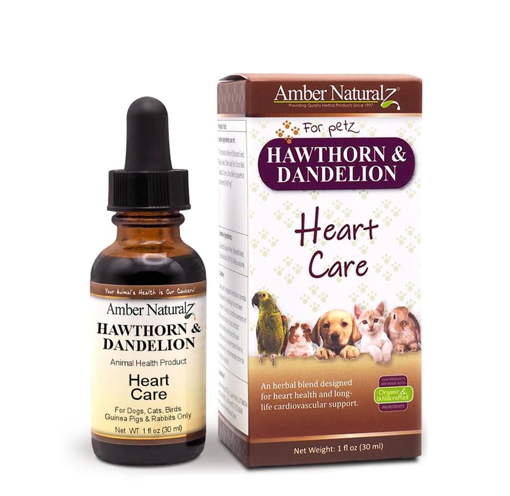 Amber NaturalZ Hawthorn & Dandeelion Herbal supplement til hunde, katte, fugle, kaniner, og Guinea svin