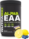 NutraBio Alpha EAA - All- Day Aminosyrer til muskelvækst og hydrering - Essentielle Aminosyrer med Nootropics & Adaptogen- Full Spectrum EAA BCAA Powder - 30 Servering - Blåbær Lemonade