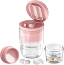 Pill Cutter Splitter med Dispenser, Pill Cutter til små eller store piller, Knuser piller, Vitaminer, Tablets, rustfrit stål klinge, Aftagelig Drikkekop (Pink-1)